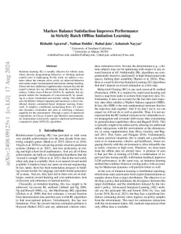 Markov Balance Satisfaction Improves Performance in Strictly Batch
  Offline Imitation Learning