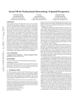 Social VR for Professional Networking: A Spatial Perspective