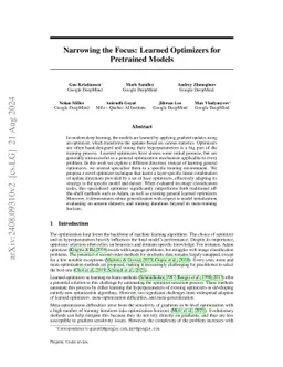 Narrowing the Focus: Learned Optimizers for Pretrained Models