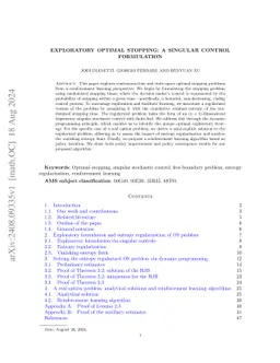 Exploratory Optimal Stopping: A Singular Control Formulation
