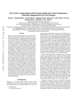 OU-CoViT: Copula-Enhanced Bi-Channel Multi-Task Vision Transformers with
  Dual Adaptation for OU-UWF Images