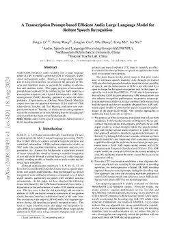 A Transcription Prompt-based Efficient Audio Large Language Model for
  Robust Speech Recognition