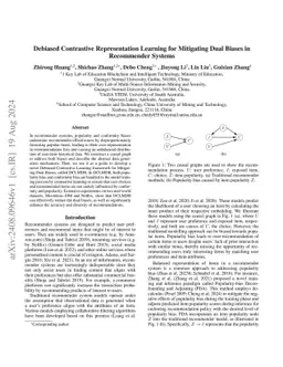 Debiased Contrastive Representation Learning for Mitigating Dual Biases
  in Recommender Systems