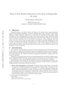 Need of AI in Modern Education: in the Eyes of Explainable AI (xAI)