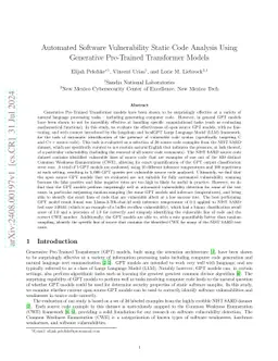 Automated Software Vulnerability Static Code Analysis Using Generative
  Pre-Trained Transformer Models