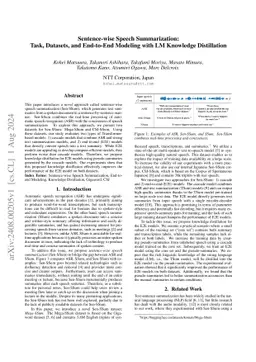 Sentence-wise Speech Summarization: Task, Datasets, and End-to-End
  Modeling with LM Knowledge Distillation