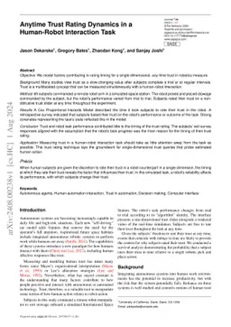 Anytime Trust Rating Dynamics in a Human-Robot Interaction Task