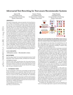 Adversarial Text Rewriting for Text-aware Recommender Systems