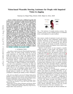 Vision-based Wearable Steering Assistance for People with Impaired
  Vision in Jogging