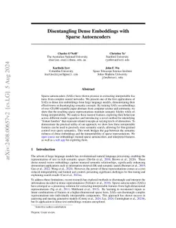 Disentangling Dense Embeddings with Sparse Autoencoders