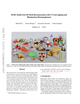 SF3D: Stable Fast 3D Mesh Reconstruction with UV-unwrapping and
  Illumination Disentanglement