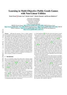 Learning in Multi-Objective Public Goods Games with Non-Linear Utilities