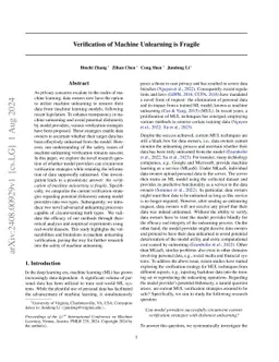 Verification of Machine Unlearning is Fragile