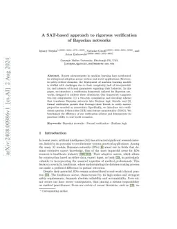 A SAT-based approach to rigorous verification of Bayesian networks