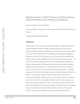 Algorithm, Expert, or Both? Evaluating the Role of Feature Selection
  Methods on User Preferences and Reliance