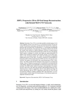 3DPX: Progressive 2D-to-3D Oral Image Reconstruction with Hybrid MLP-CNN
  Networks