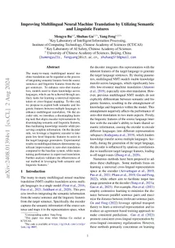 Improving Multilingual Neural Machine Translation by Utilizing Semantic
  and Linguistic Features