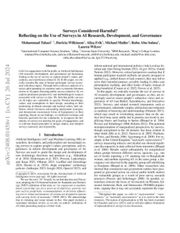 Surveys Considered Harmful? Reflecting on the Use of Surveys in AI
  Research, Development, and Governance