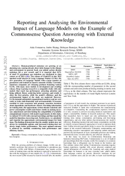 Reporting and Analysing the Environmental Impact of Language Models on
  the Example of Commonsense Question Answering with External Knowledge