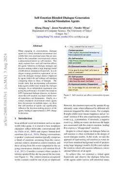 Self-Emotion Blended Dialogue Generation in Social Simulation Agents