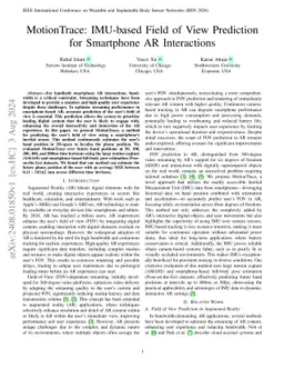 MotionTrace: IMU-based Field of View Prediction for Smartphone AR
  Interactions