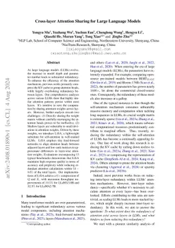 Cross-layer Attention Sharing for Pre-trained Large Language Models