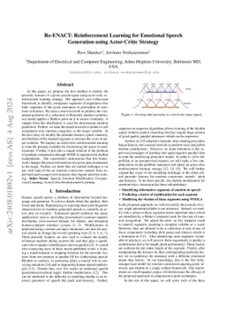 Re-ENACT: Reinforcement Learning for Emotional Speech Generation using
  Actor-Critic Strategy