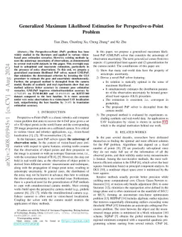 Generalized Maximum Likelihood Estimation for Perspective-n-Point
  Problem