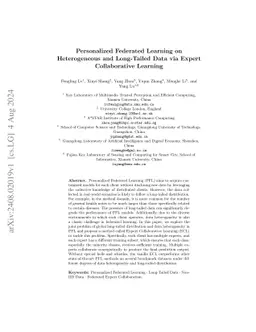 Personalized Federated Learning on Heterogeneous and Long-Tailed Data
  via Expert Collaborative Learning
