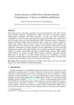 Recent Advances in Multi-Choice Machine Reading Comprehension: A Survey
  on Methods and Datasets