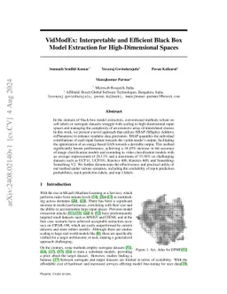 VidModEx: Interpretable and Efficient Black Box Model Extraction for
  High-Dimensional Spaces