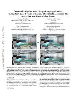 Geometric Algebra Meets Large Language Models: Instruction-Based Transformations of Separate Meshes in 3D, Interactive and Controllable Scenes