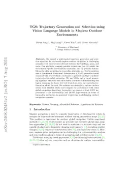 VL-TGS: Trajectory Generation and Selection using Vision Language Models in Mapless Outdoor Environments