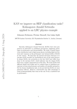 KAN we improve on HEP classification tasks? Kolmogorov-Arnold Networks applied to an LHC physics example