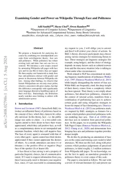 Examining Gender and Power on Wikipedia Through Face and Politeness