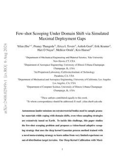 Few-shot Scooping Under Domain Shift via Simulated Maximal Deployment
  Gaps