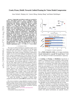 Comb, Prune, Distill: Towards Unified Pruning for Vision Model
  Compression