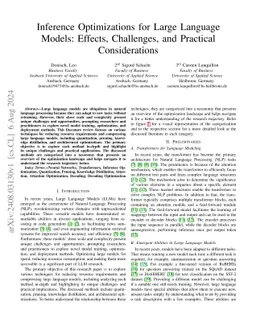 Inference Optimizations for Large Language Models: Effects, Challenges,
  and Practical Considerations