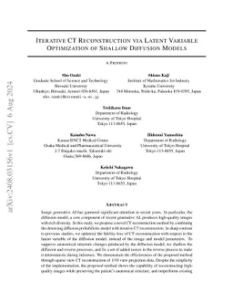 Iterative CT Reconstruction via Latent Variable Optimization of Shallow
  Diffusion Models