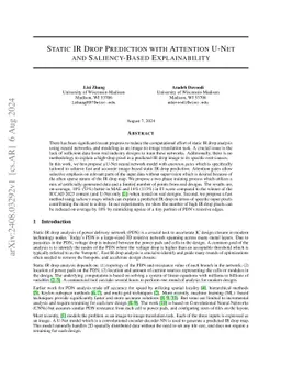 Static IR Drop Prediction with Attention U-Net and Saliency-Based
  Explainability