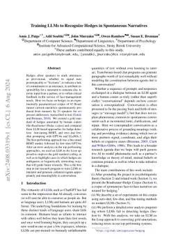 Training LLMs to Recognize Hedges in Spontaneous Narratives