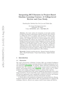 Integrating HCI Datasets in Project-Based Machine Learning Courses: A
  College-Level Review and Case Study