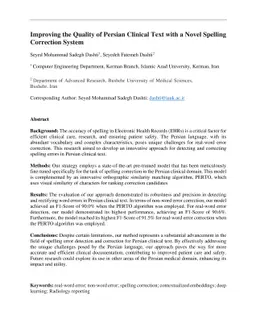 Improving the quality of Persian clinical text with a novel spelling
  correction system