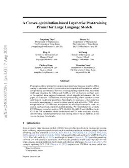 A Convex-optimization-based Layer-wise Post-training Pruner for Large
  Language Models