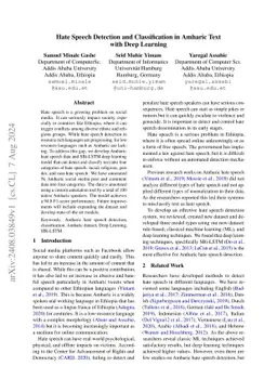 Hate Speech Detection and Classification in Amharic Text with Deep
  Learning