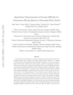 Quantitative Representation of Scenario Difficulty for Autonomous
  Driving Based on Adversarial Policy Search