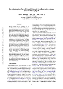 Investigating the effect of Mental Models in User Interaction with an
  Adaptive Dialog Agent