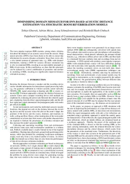 Diminishing Domain Mismatch for DNN-Based Acoustic Distance Estimation
  via Stochastic Room Reverberation Models