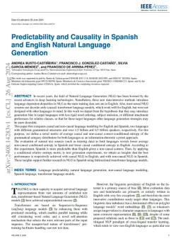 Predictability and Causality in Spanish and English Natural Language
  Generation