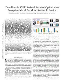 Dual-Domain CLIP-Assisted Residual Optimization Perception Model for
  Metal Artifact Reduction